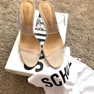 New Schutz Arielle heels clear pvc & nude leather